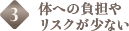 3.体への負担や
リスクが少ない