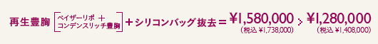 再生豊胸+シリコンバッグ抜去 ¥1,580,000(税込¥1,738,000) > ¥1,280,000(税込¥1,408,000)