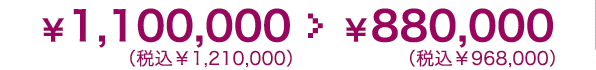 ¥1,100,000(税込¥1,210,000)が¥880,000(税込¥968,000)